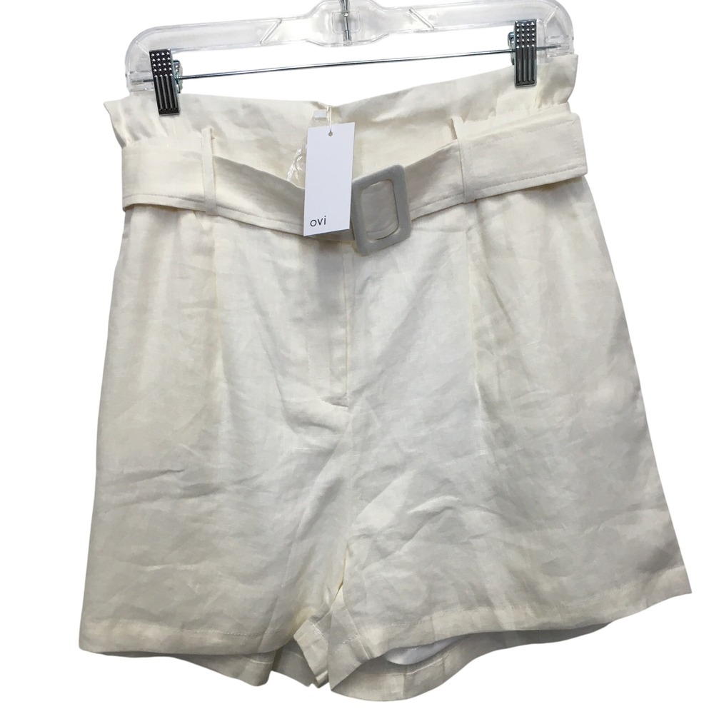 Ovi Linen Belted Paperbag Shorts Large Cream Coastal Old Money Resortwear Chic